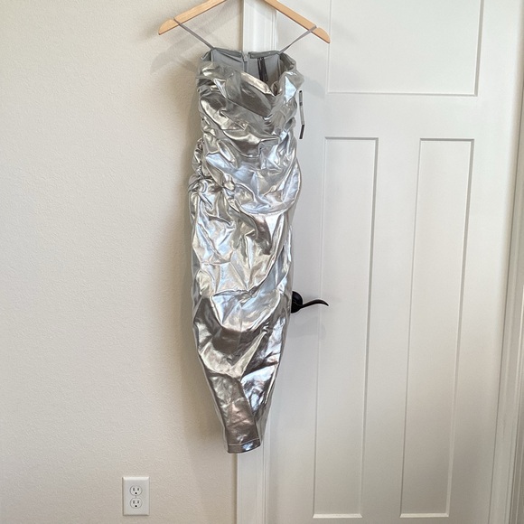 Anthropologie Soleil Magic Fabric Ruched Strapless Dress Metallic NEW - Picture 4 of 16